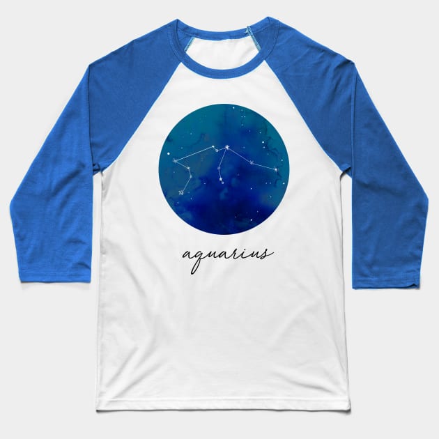 Aquarius Watercolor Zodiac Constellation Baseball T-Shirt by aterkaderk